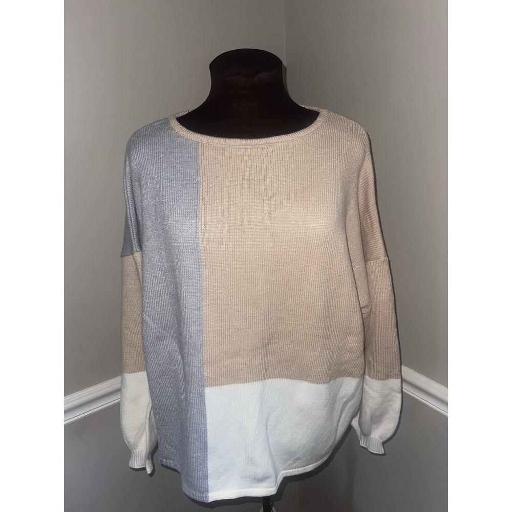 Ecowish Womens Colorblock Oversized Sweater‎ XL Tan Gray